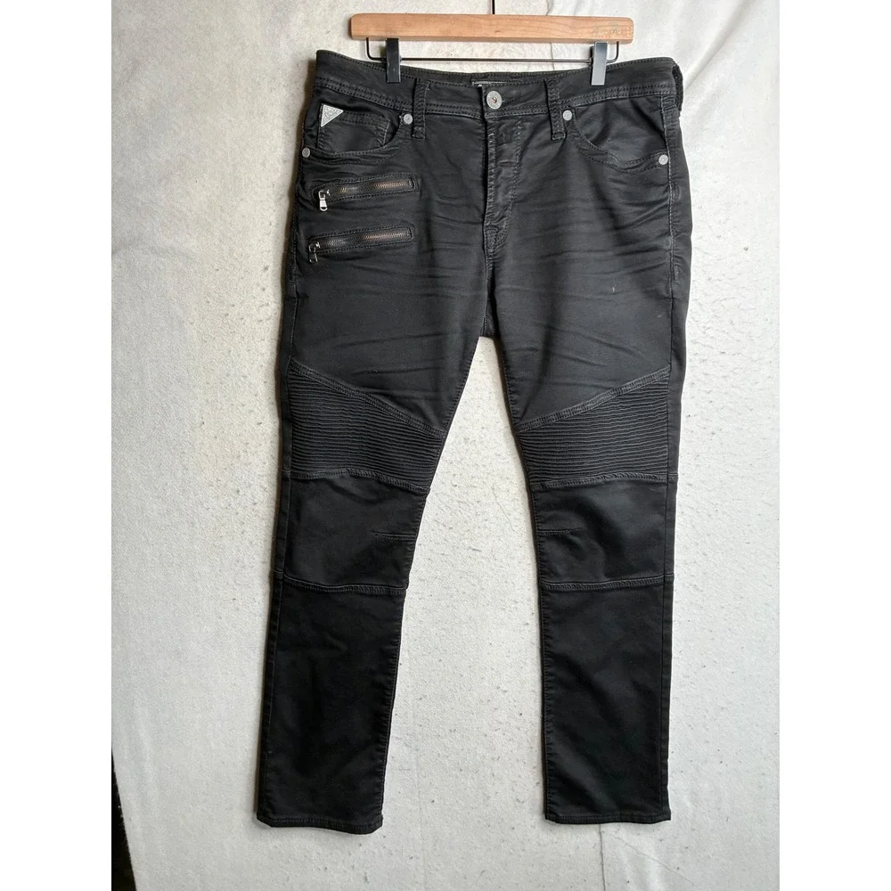 Salvage Havoc Slim Straight Moto Jeans Mens Black Coated Buckle SLVG 23-460